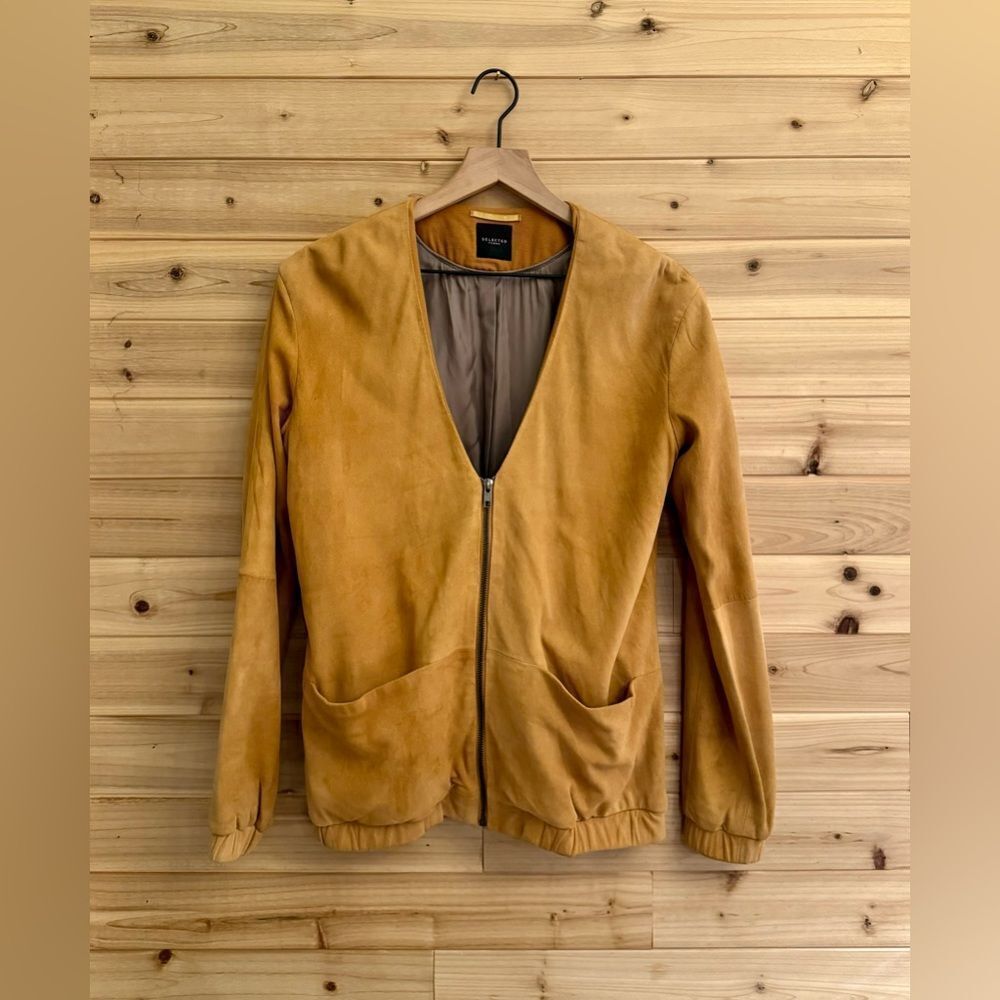 Tan real Suede Bomber Jacket